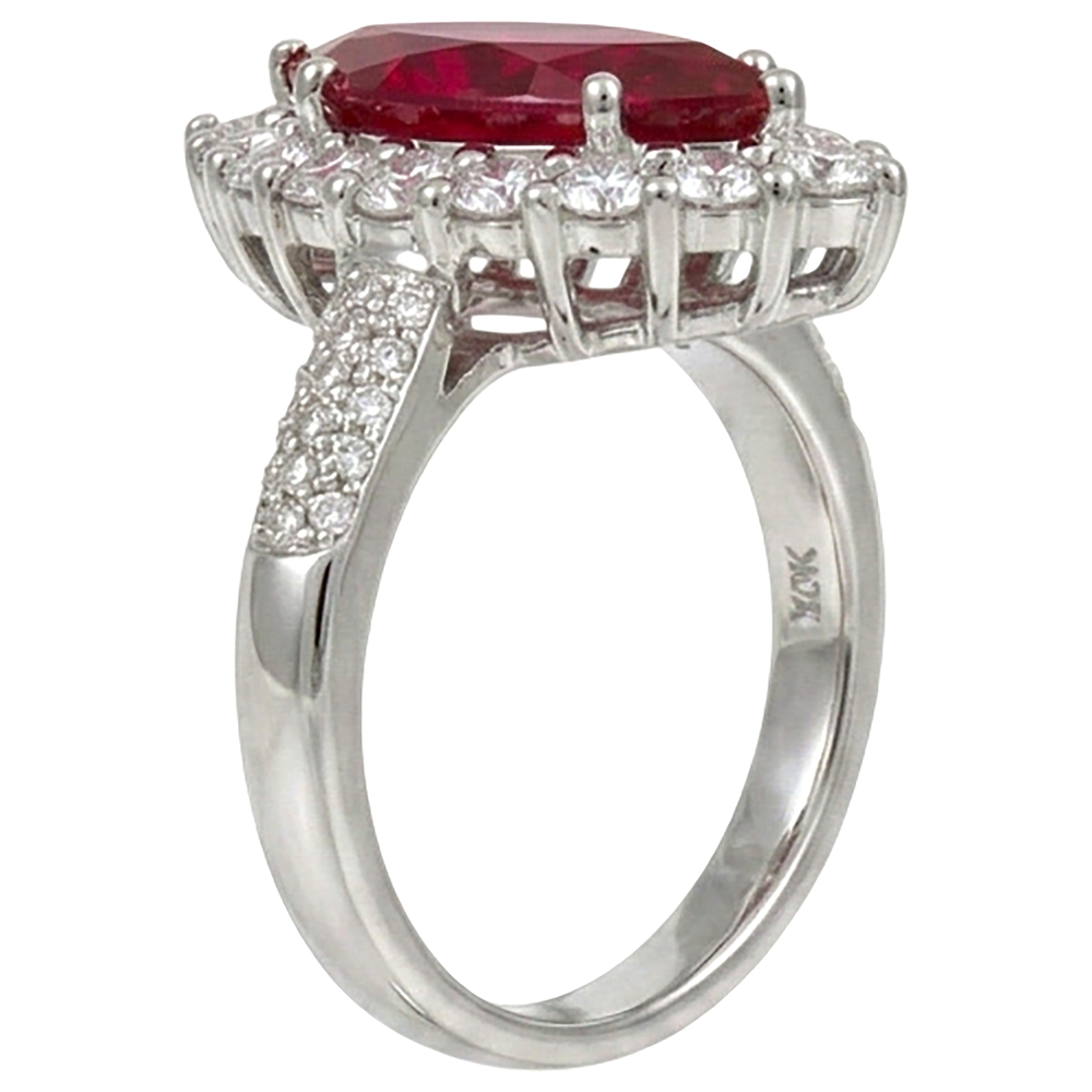10.50 Ct Red Ruby IGI CERTIFIED Marquise Cut With Diamond Ring White Gold 14K