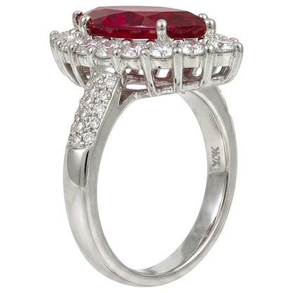 10.50 Ct Red Ruby IGI CERTIFIED Marquise Cut With Diamond Ring White Gold 14K