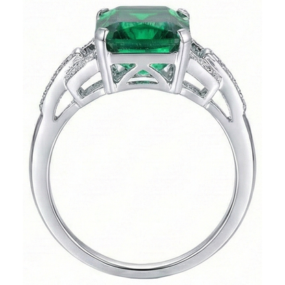 10.70 Carats Prong Set Green Emerald GIA And Natural Earth Mined Diamonds Ring WG 14K