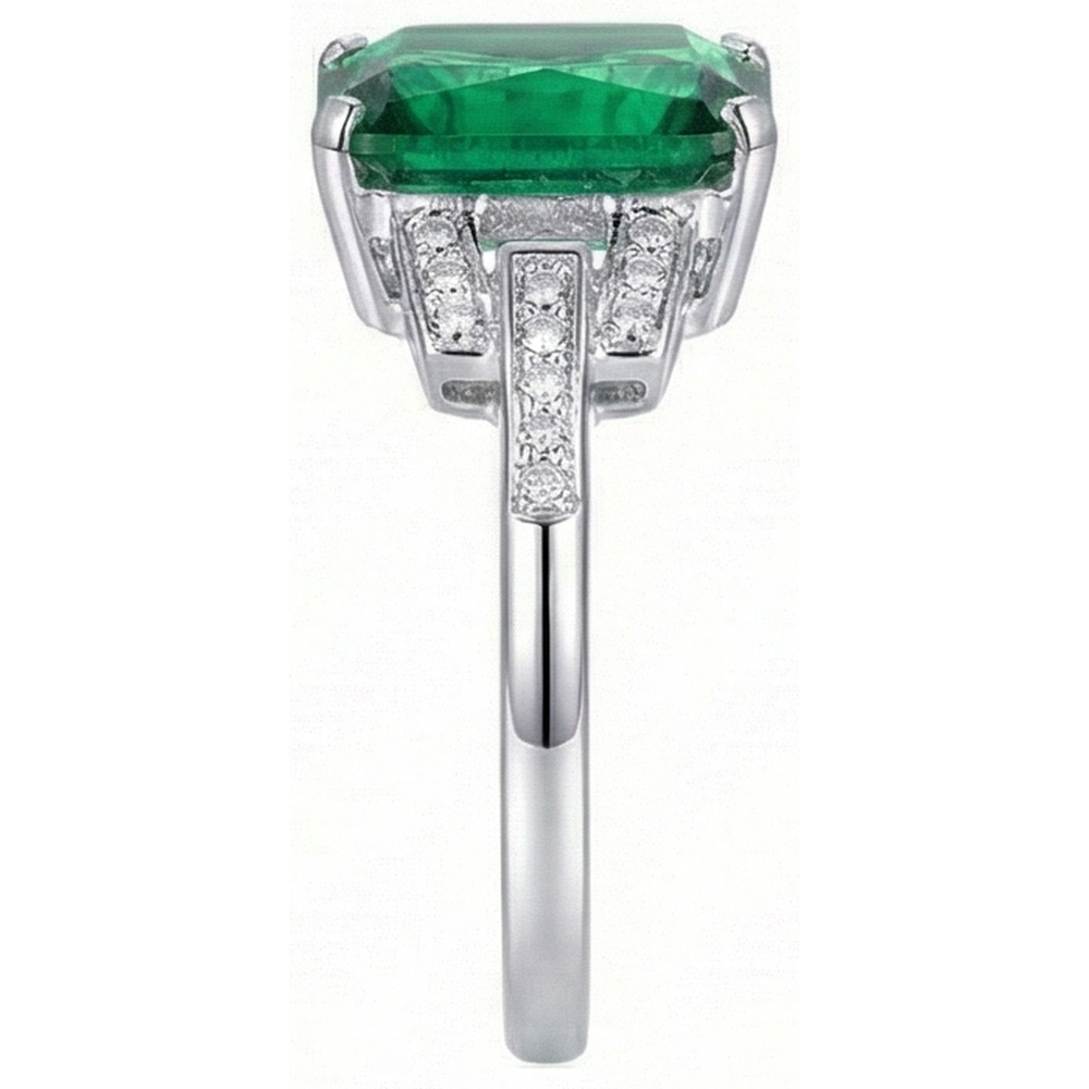 10.70 Carats Prong Set Green Emerald GIA And Natural Earth Mined Diamonds Ring WG 14K