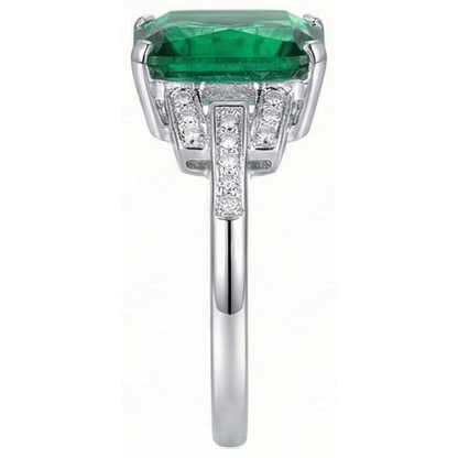 10.70 Carats Prong Set Green Emerald GIA And Natural Earth Mined Diamonds Ring WG 14K