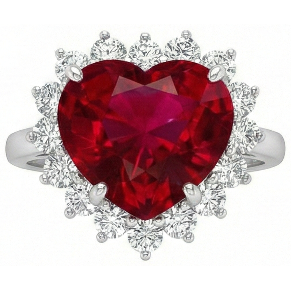 10.75 Carats Heart Shaped Red Aaa Ruby IGI CERTIFIED With Diamond Ring