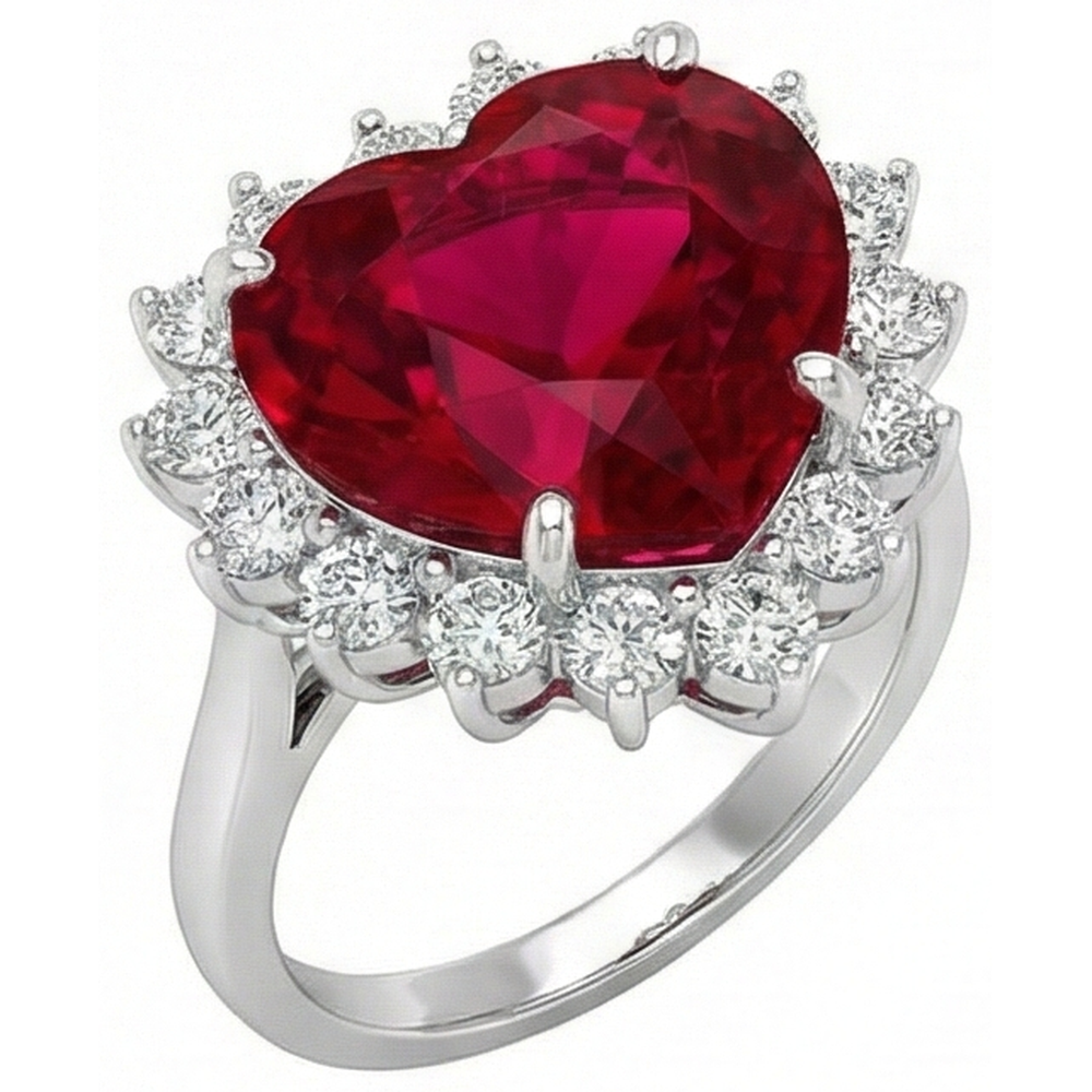 10.75 Carats Heart Shaped Red Aaa Ruby IGI CERTIFIED With Diamond Ring