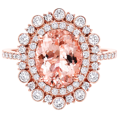 10.75 Ct Morganite And Natural Earth Mined Diamonds Anniversary Ring Gold Rose 14K