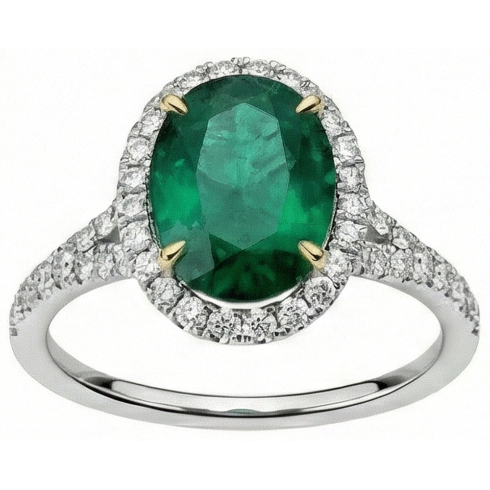 10 Carats Oval Green Emerald GIA And Round Natural Earth Mined Diamond Ring Fine Jewelry