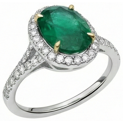 10 Carats Oval Green Emerald GIA And Round Natural Earth Mined Diamond Ring Fine Jewelry