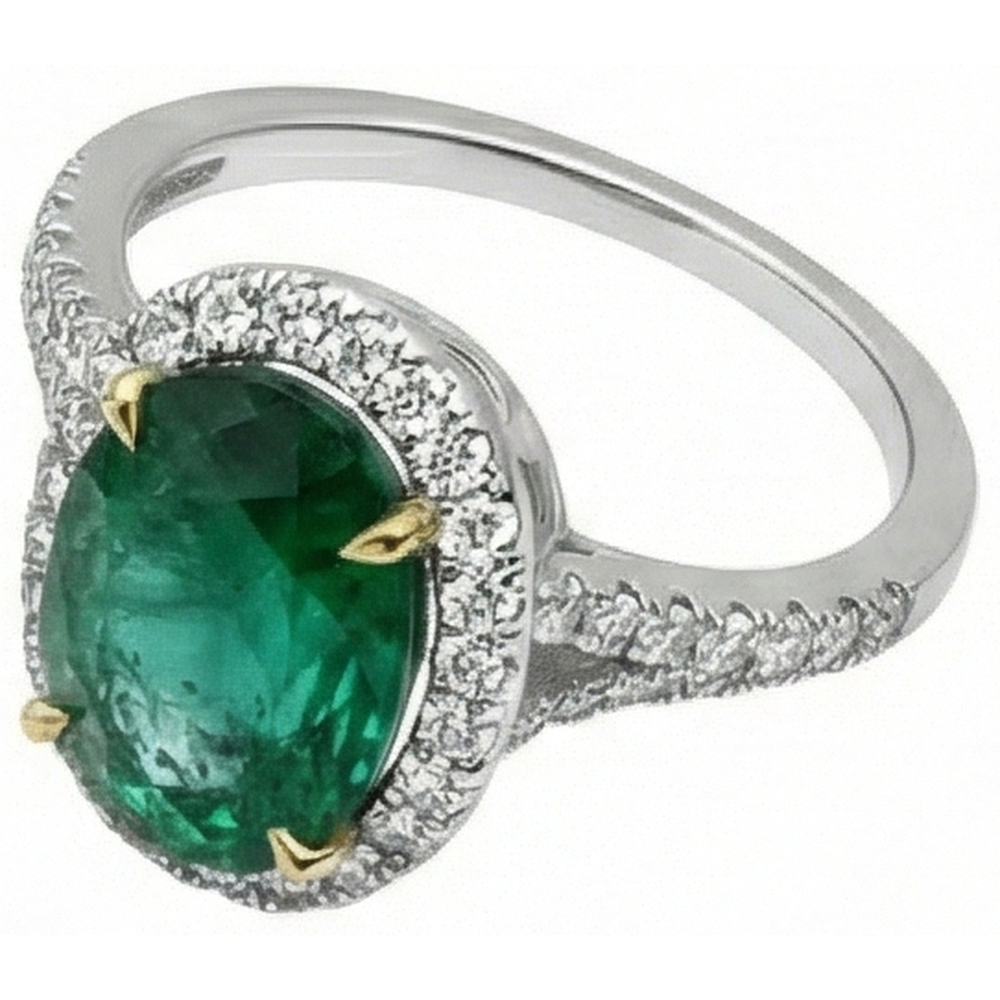 10 Carats Oval Green Emerald GIA And Round Natural Earth Mined Diamond Ring Fine Jewelry