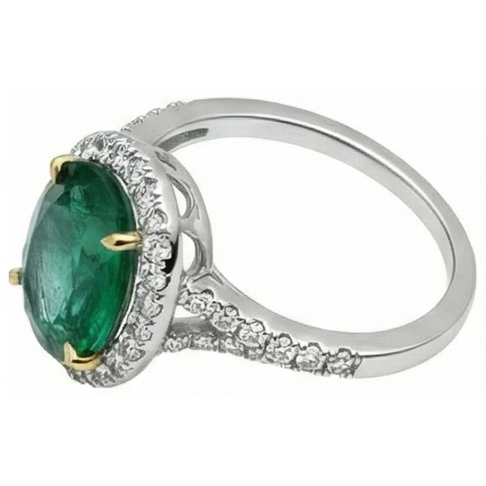 10 Carats Oval Green Emerald GIA And Round Natural Earth Mined Diamond Ring Fine Jewelry