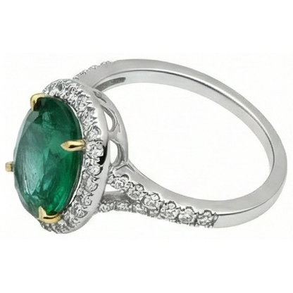 10 Carats Oval Green Emerald GIA And Round Natural Earth Mined Diamond Ring Fine Jewelry