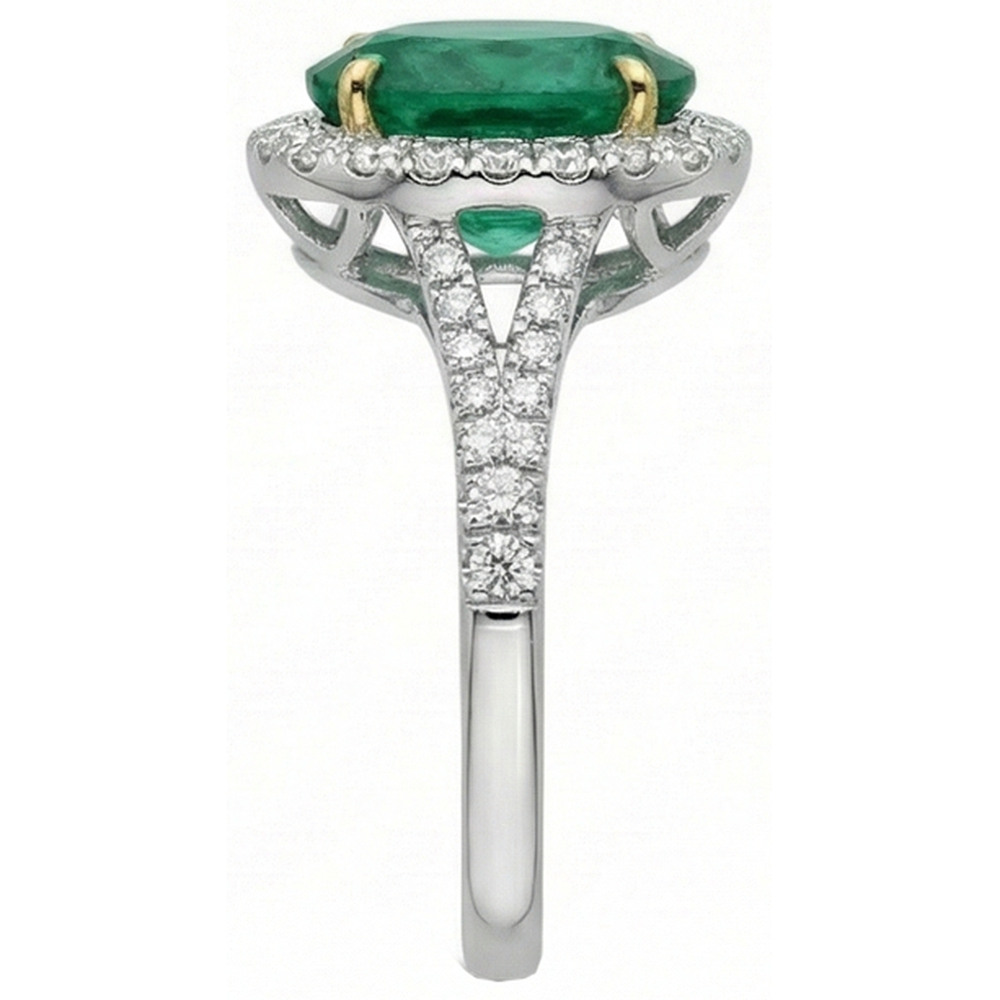 10 Carats Oval Green Emerald GIA And Round Natural Earth Mined Diamond Ring Fine Jewelry