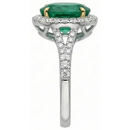 10 Carats Oval Green Emerald GIA And Round Natural Earth Mined Diamond Ring Fine Jewelry