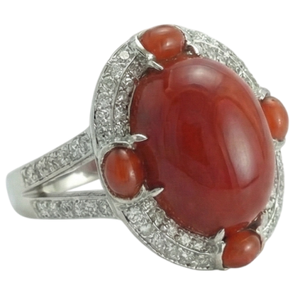 10 Ct Coral And Natural Earth Mined Diamonds Engagement Ring White Gold 14K