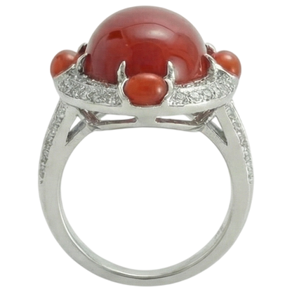 10 Ct Coral And Natural Earth Mined Diamonds Engagement Ring White Gold 14K