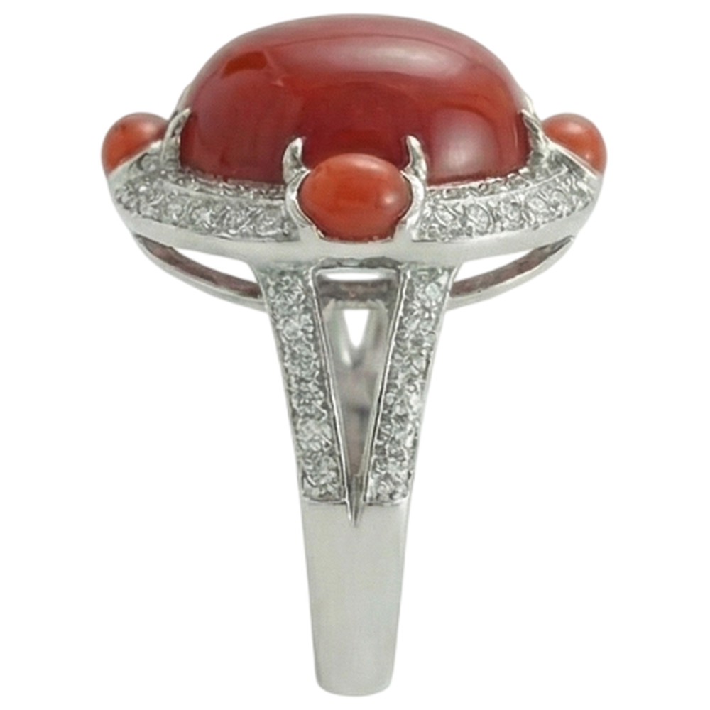 10 Ct Coral And Natural Earth Mined Diamonds Engagement Ring White Gold 14K