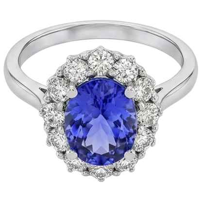 10 Ct Oval Tanzanite And Natural Earth Mined Diamonds Ring Gold White 14K Prong Set