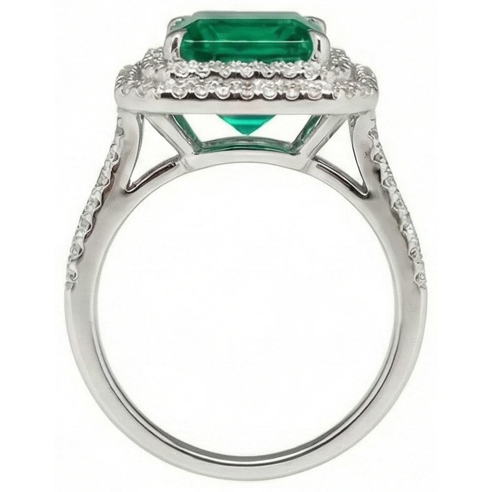 10 Ct Princess Cut Green Emerald GIA With Natural Earth Mined Diamond Ring