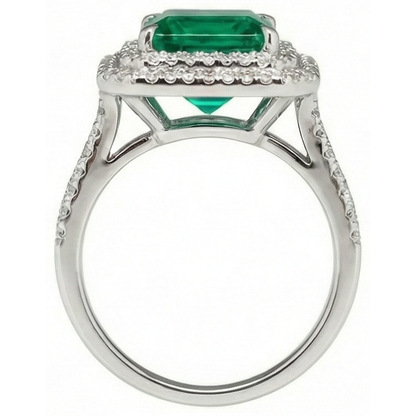 10 Ct Princess Cut Green Emerald GIA With Natural Earth Mined Diamond Ring