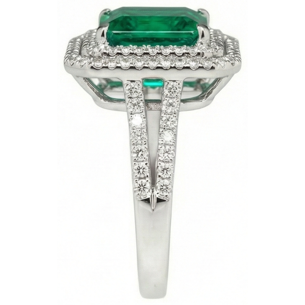 10 Ct Princess Cut Green Emerald GIA With Natural Earth Mined Diamond Ring