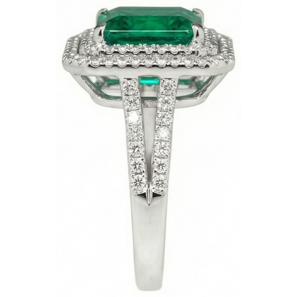 10 Ct Princess Cut Green Emerald GIA With Natural Earth Mined Diamond Ring