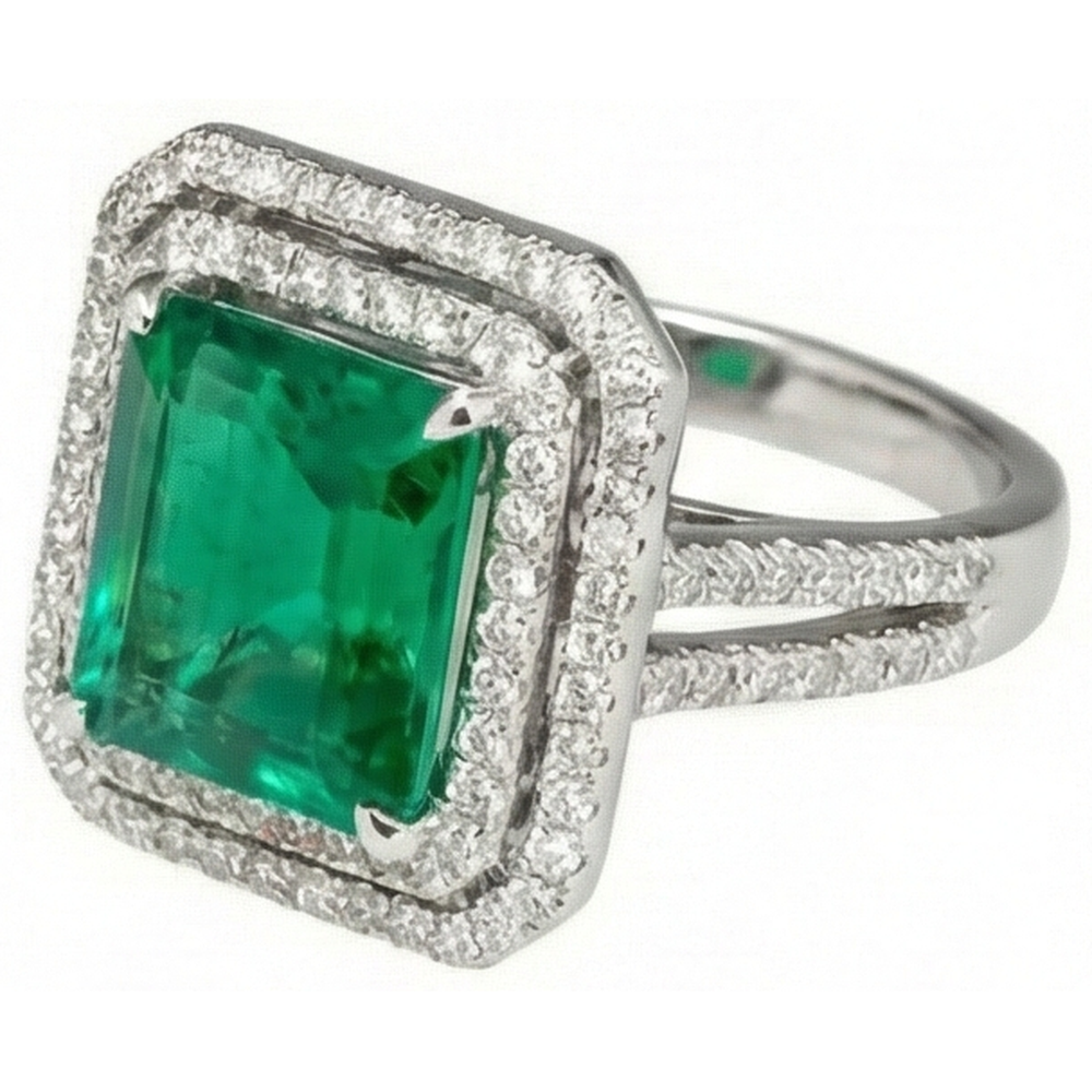 10 Ct Princess Cut Green Emerald GIA With Natural Earth Mined Diamond Ring