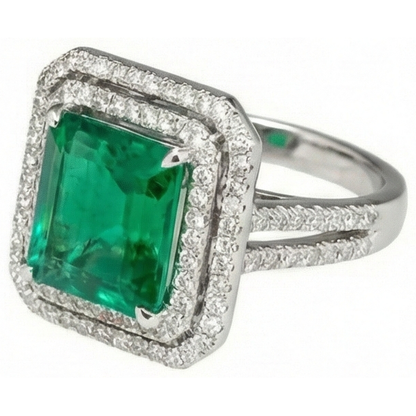 10 Ct Princess Cut Green Emerald GIA With Natural Earth Mined Diamond Ring