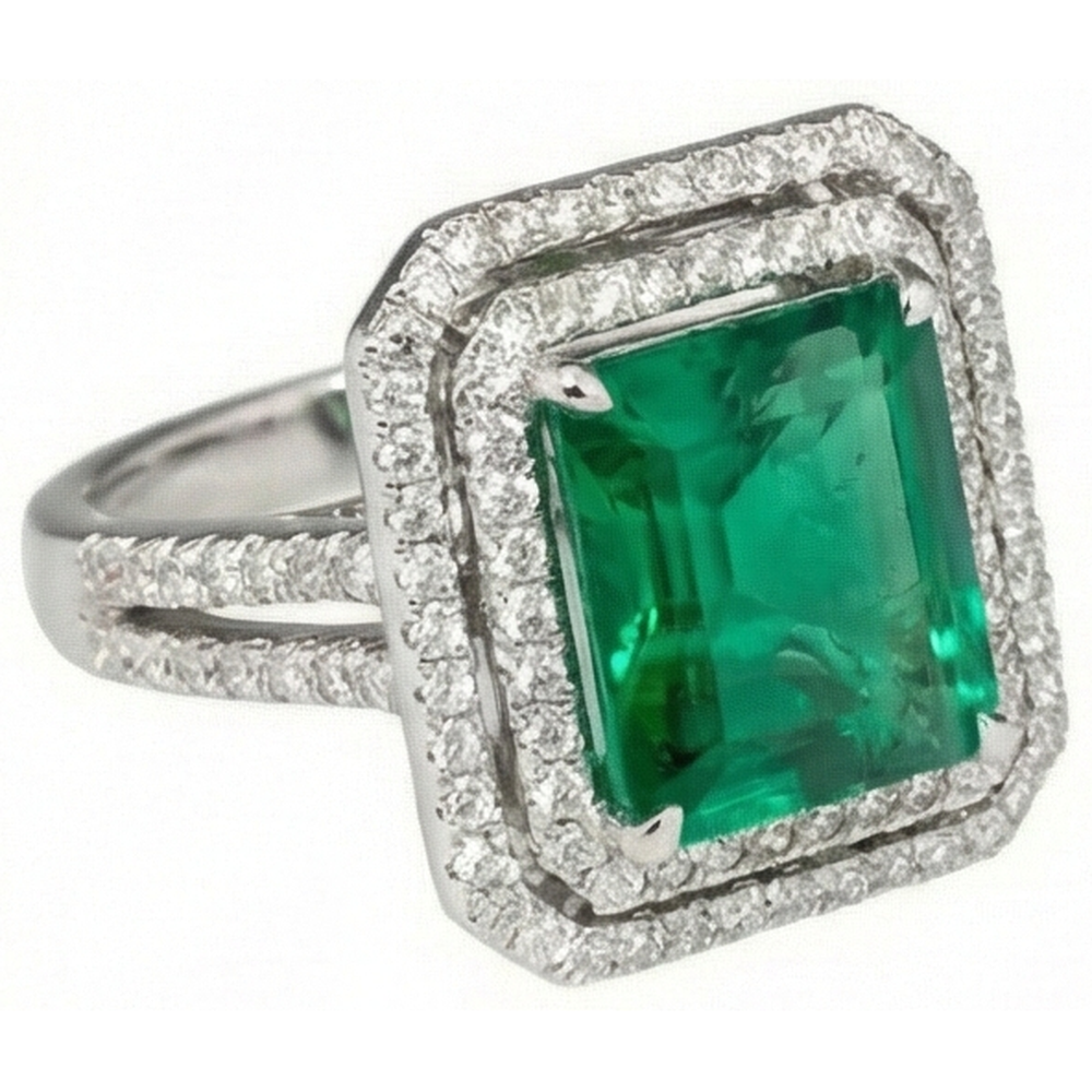 10 Ct Princess Cut Green Emerald GIA With Natural Earth Mined Diamond Ring