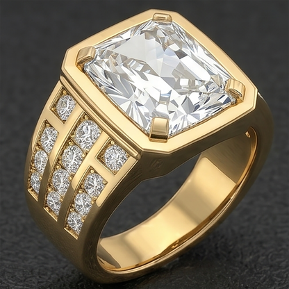 10 Ct. Radiant Cut Lab Grown Diamond Men's Ring White Gold 10K