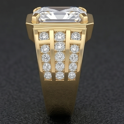 10 Ct. Radiant Cut Lab Grown Diamond Men's Ring White Gold 10K