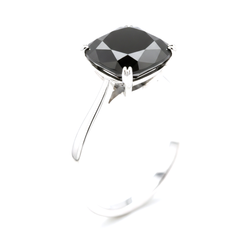 5 Carat Cushion Black Diamond Solitaire Ring Natural 14K White Gold