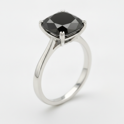 10 Carat Cushion Black Diamond Solitaire Ring Natural 14K White Gold
