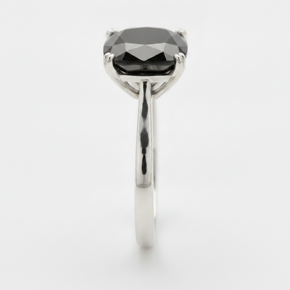 10 Carat Cushion Black Diamond Solitaire Ring Natural 14K White Gold