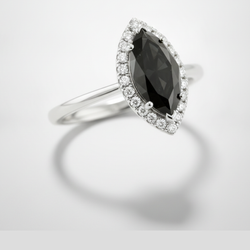 10 Carat Marquise Black Diamond and White Diamond Halo Ring Natural 14K White Gold