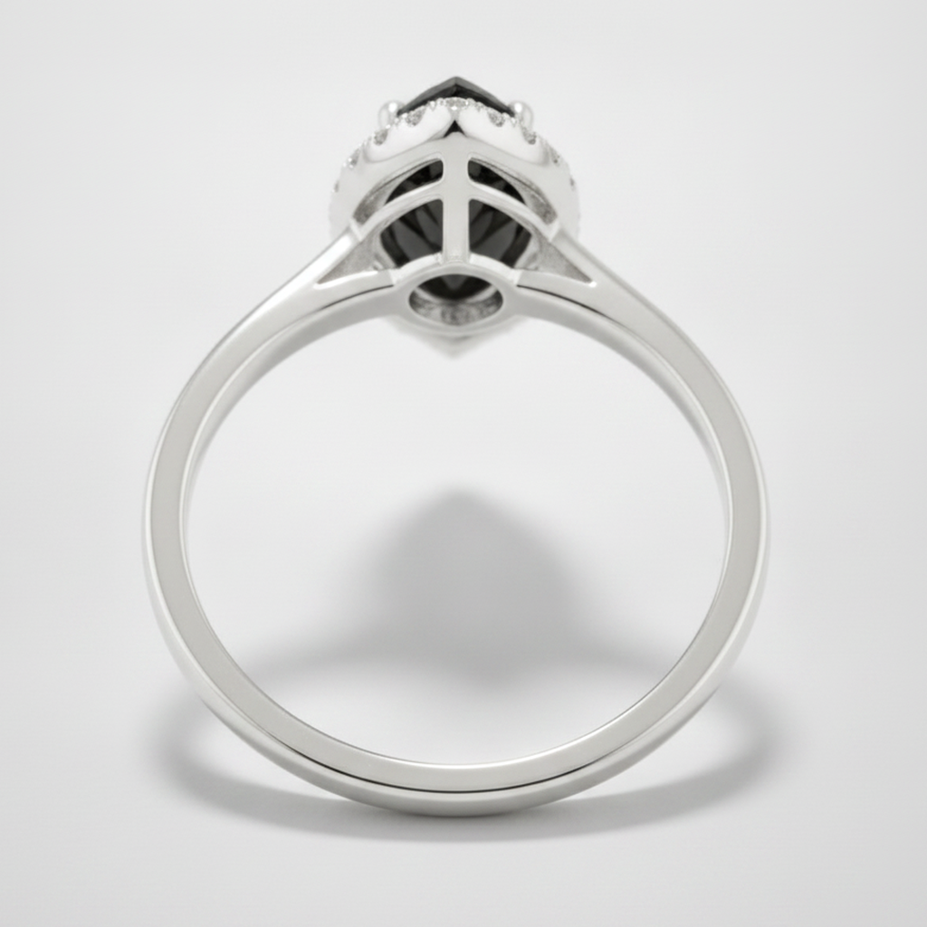 10 Carat Marquise Black Diamond and White Diamond Halo Ring Natural 14K White Gold