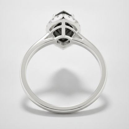 10 Carat Marquise Black Diamond and White Diamond Halo Ring Natural 14K White Gold