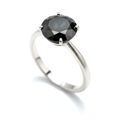 10 Carat Round Black Diamond Solitaire Ring Natural 14K White Gold