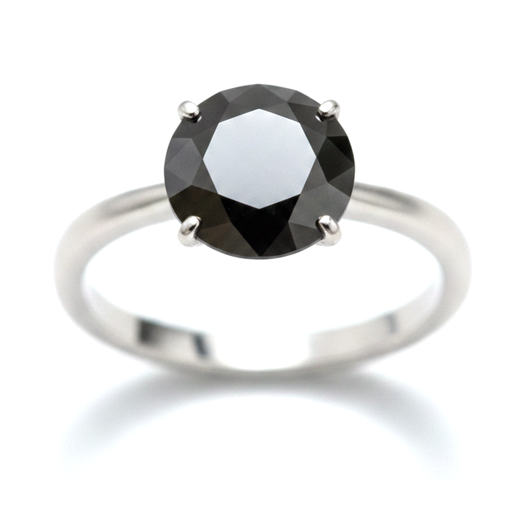 10 Carat Round Black Diamond Solitaire Ring Natural 14K White Gold