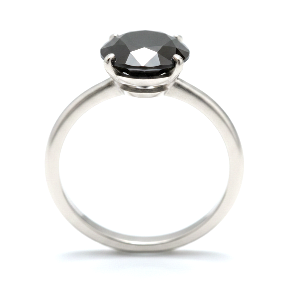 10 Carat Round Black Diamond Solitaire Ring Natural 14K White Gold