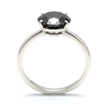 10 Carat Round Black Diamond Solitaire Ring Natural 14K White Gold