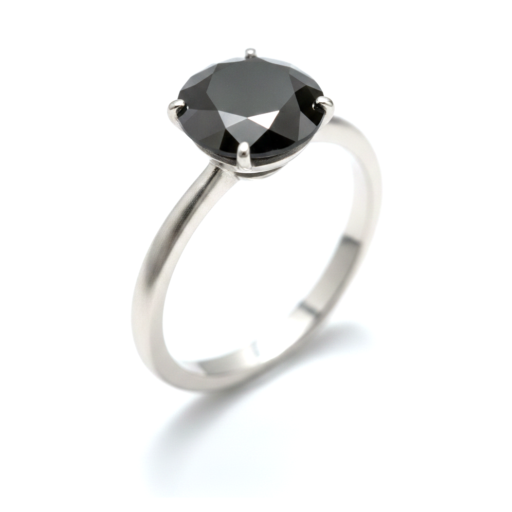 10 Carat Round Black Diamond Solitaire Ring Natural 14K White Gold