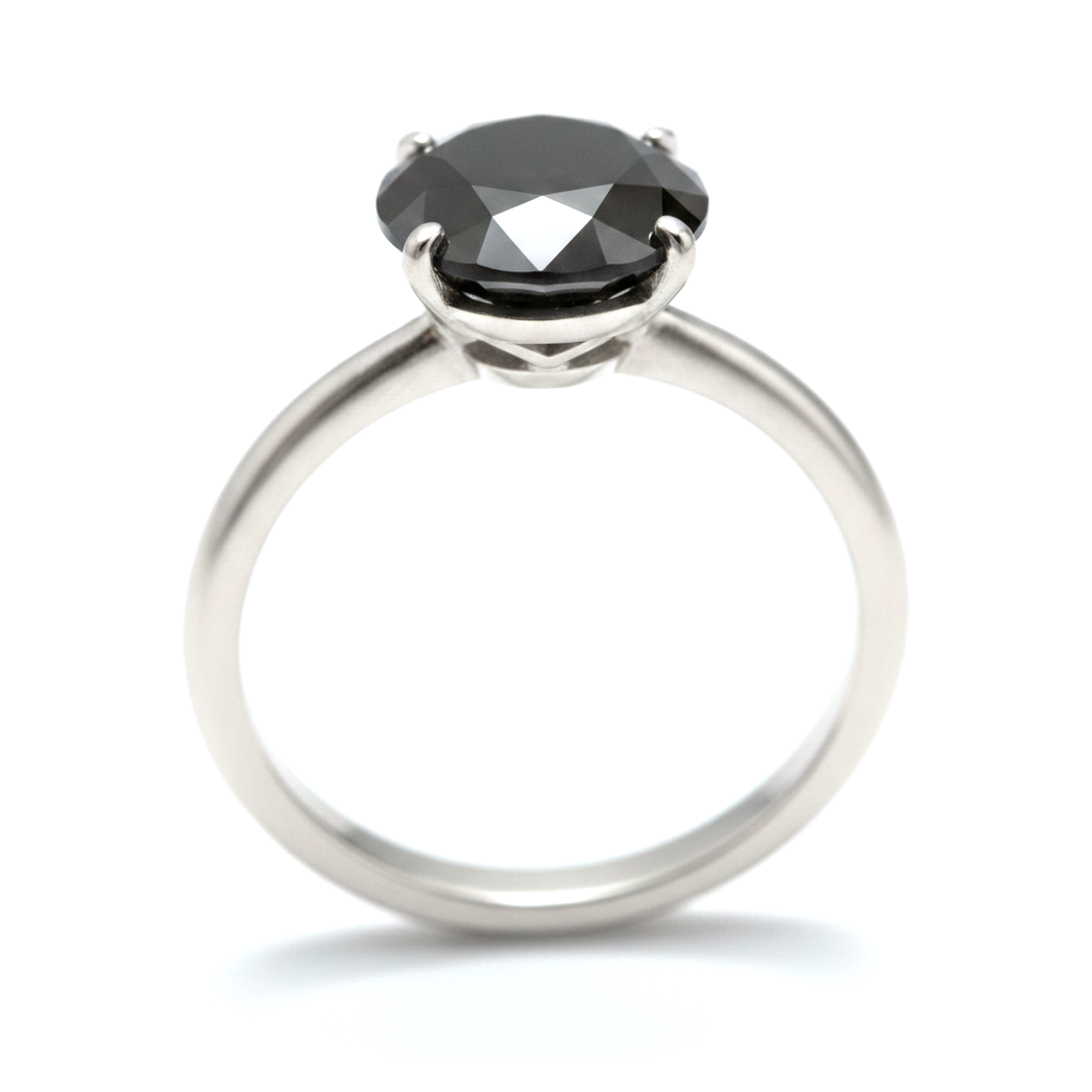 10 Carat Round Black Diamond Solitaire Ring Natural 14K White Gold