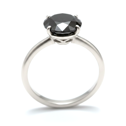 10 Carat Round Black Diamond Solitaire Ring Natural 14K White Gold