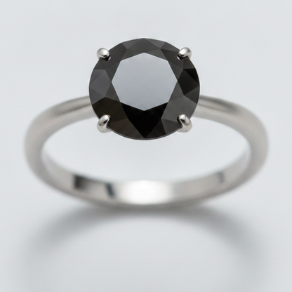 10 Carat Round Black Diamond Solitaire Ring Natural 14K White Gold