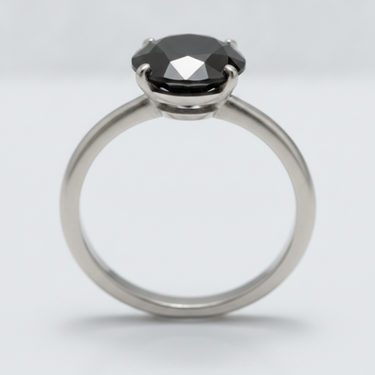 10 Carat Round Black Diamond Solitaire Ring Natural 14K White Gold