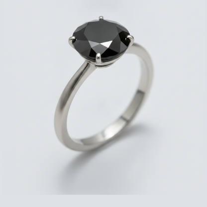 10 Carat Round Black Diamond Solitaire Ring Natural 14K White Gold