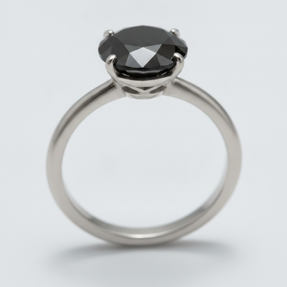10 Carat Round Black Diamond Solitaire Ring Natural 14K White Gold