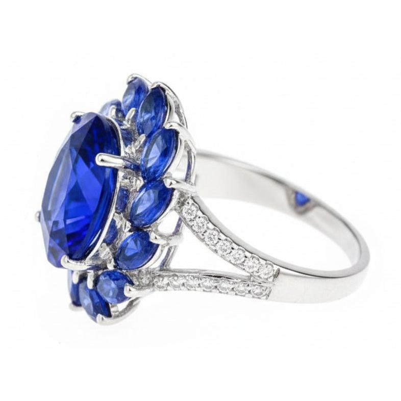 10.50 Carats Oval And Marquise Sri Lankan Sapphire Ring White Gold 14K