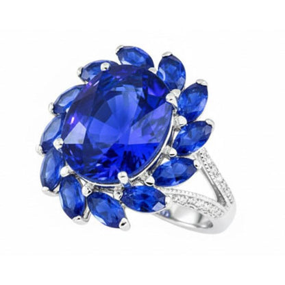 10.50 Carats Oval And Marquise Sri Lankan Sapphire Ring White Gold 14K