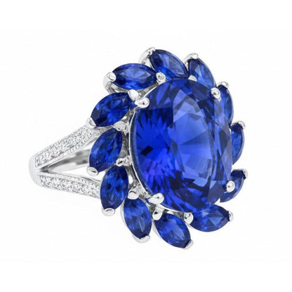 10.50 Carats Oval And Marquise Sri Lankan Sapphire Ring White Gold 14K