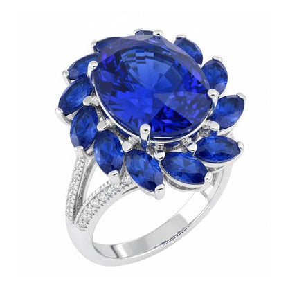 10.50 Carats Oval And Marquise Sri Lankan Sapphire Ring White Gold 14K