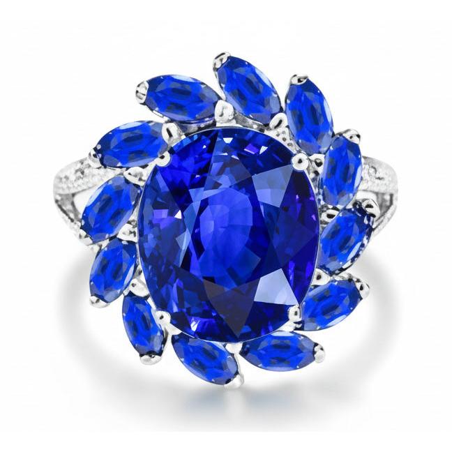 10.50 Carats Oval And Marquise Sri Lankan Sapphire Ring White Gold 14K